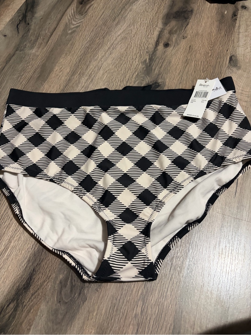 NWT Raisins Black and Cream Geometric High Waist Bikini Bottoms- plus size 22